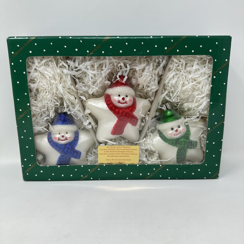 Vintage Dillards Trimmings Handblown‎ Glass Snowman Ornaments Set Of 3 Christmas